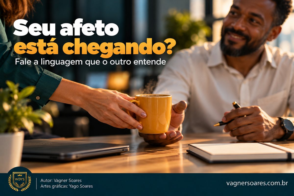 Capa com o título “Seu afeto está chegando?”: mão entrega uma xícara amarela a um homem sorridente que segura uma caneta