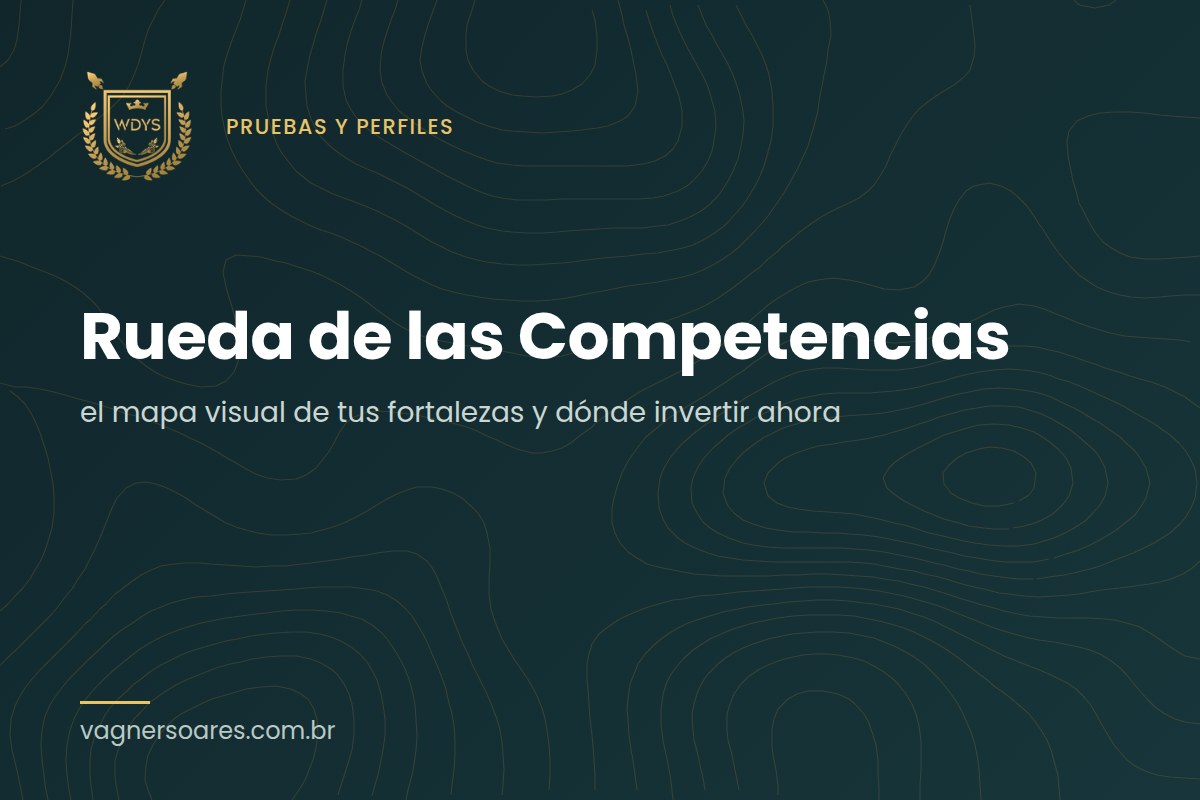 Un hombre analiza un gráfico radar de competencias rellenado en amarillo