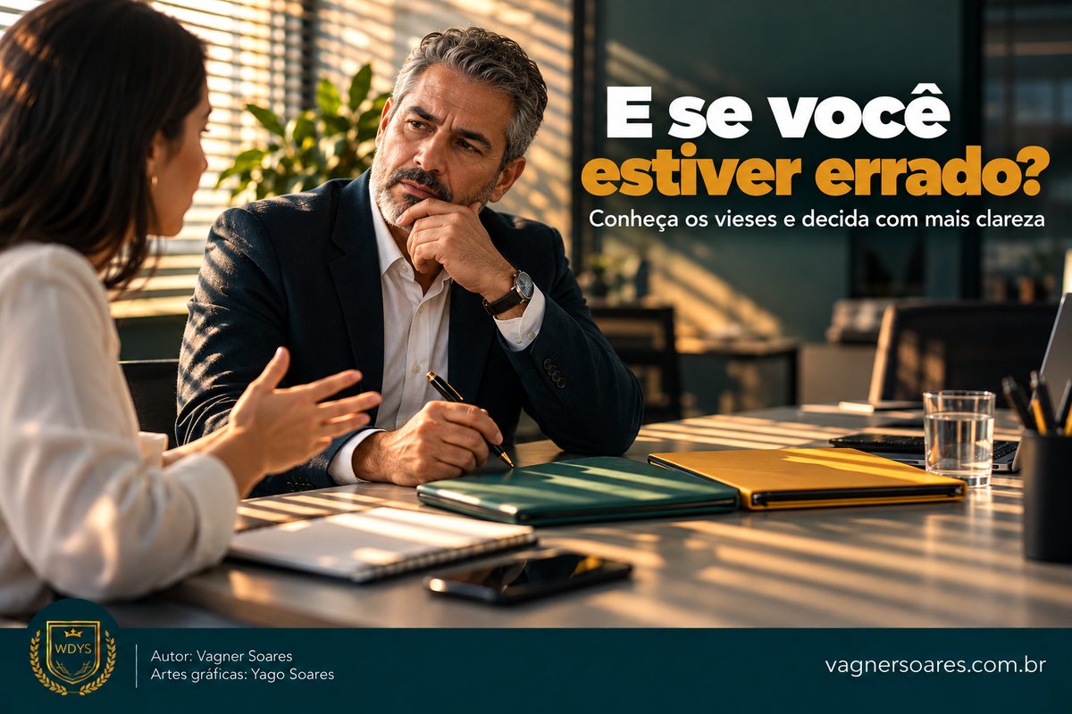 Capa com o título “E se você estiver errado?”: executivo ouve com atenção uma colega que gesticula em uma mesa de trabalho